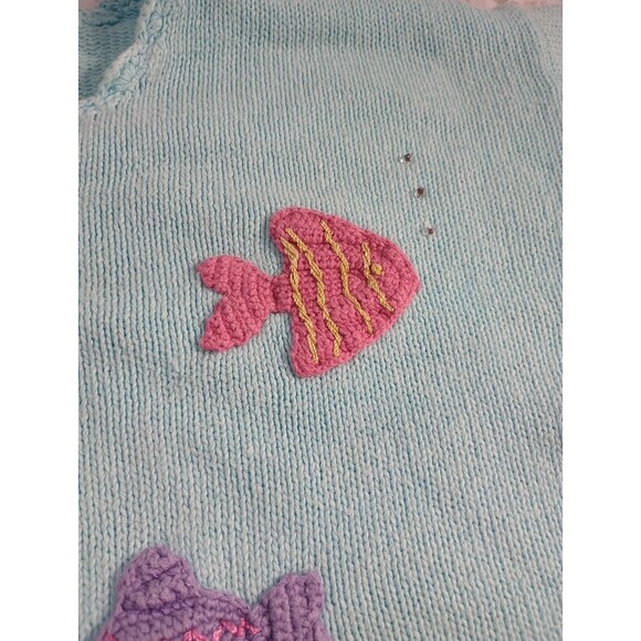 Vtg Extra Shenanigans Cardigan Sweater Women’s 1X  Baby Blue Fish Embroidered - Picture 14 of 16
